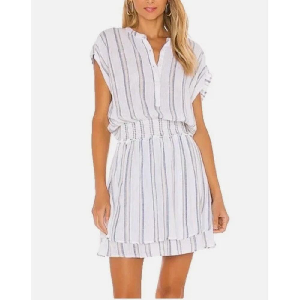 Rails Angelina Dress Ryland Stripe Linen Metallic Smocked Boho Coastal Mini Med